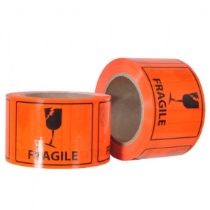 FRAGILE Printed Labels on a Roll 72mm x 100mm - 6 Rolls