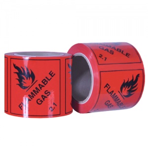 FLAMMABLE GAS 2 Printed Labels on a Roll 96mm x 100mm - 6 Rolls
