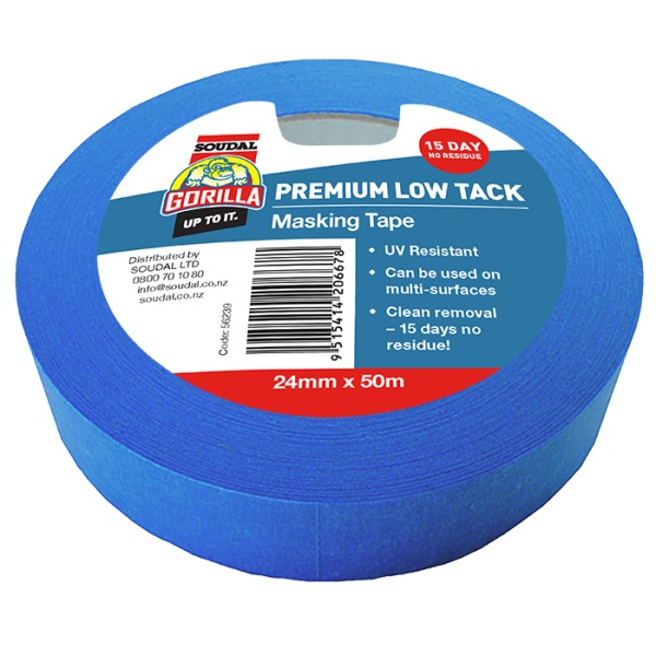 Gorilla Low Tack Masking Tape 15day UV Resistant 24mm x 50mr (Box of 24)