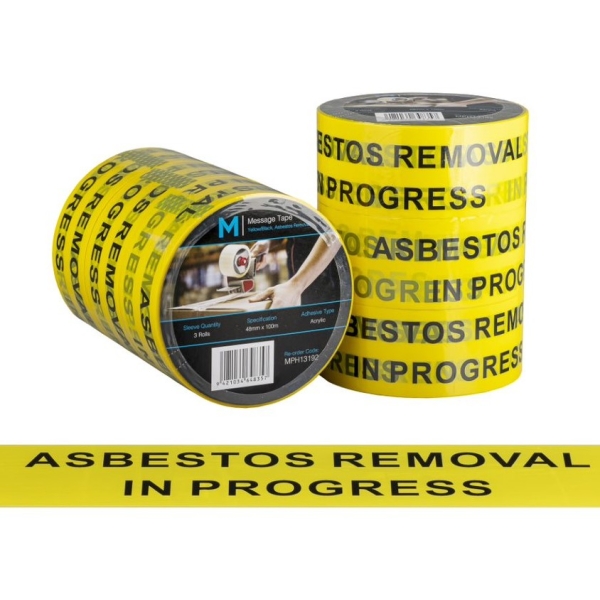 Asbestos Removal Printed Tape Yellow/Black, 48mm x 100m - 36 rolls Carton