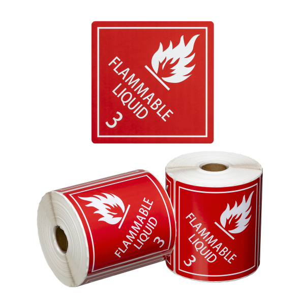 DG Label Flammable Liquid 3 – Red/White, 99mm x 99mm (500 Labels per roll)