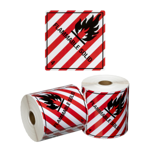DG Label Flammable Solid 4.1 – Red/White/Black, 99mm x 99mm (500 Labels per roll)