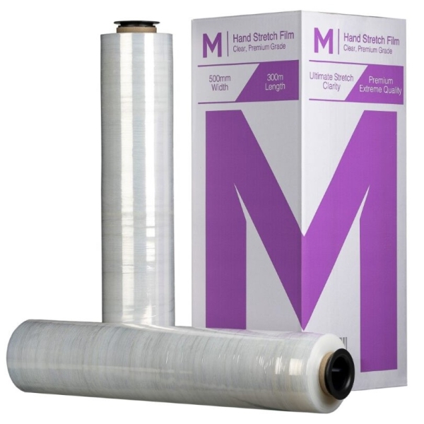 Cast Hand Stretch Film – Clear, 500mm x 300m x 20mu (4 rolls)