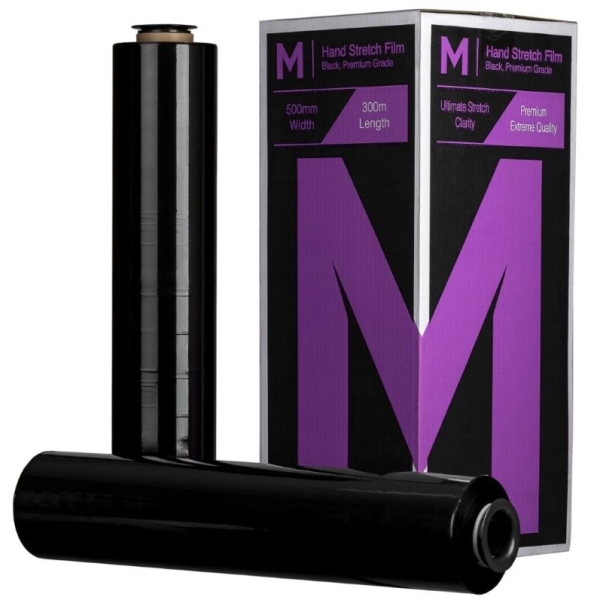 Cast Hand Stretch Film - Black, 500mm x 300m x 20mu (4 rolls)
