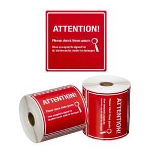 Handling Label Attention Please Check - Red/White, 99mm x 99mm (500 Labels per roll)