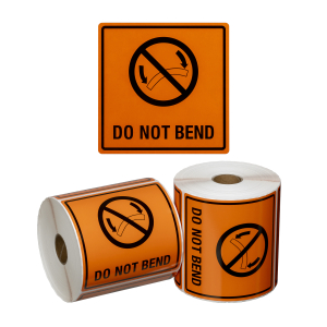 Handling Label Do Not Bend - Orange/Black, 99mm x 99mm (500 Labels per roll)