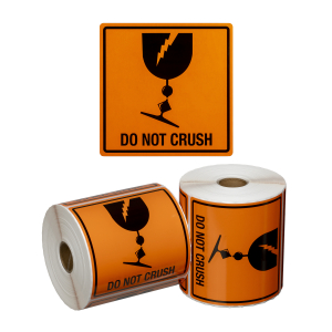 Handling Label Do Not Crush - Orange/Black, 99mm x 99mm (500 Labels per roll)