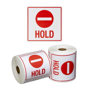 Handling Label Hold - White/Red, 99mm x 99mm (500 Labels per roll)