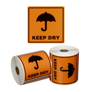 Handling Label Keep Dry - Orange/Black, 99mm x 99mm (500 Labels per roll)