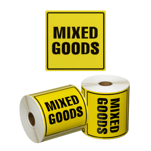Handling Label Mixed Goods - Yellow/Black, 99mm x 99mm (500 Labels per roll)