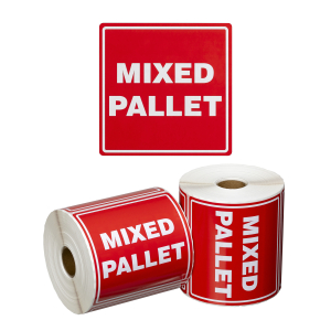 Handling Label Mixed Pallet - Red/White, 99mm x 99mm (500 Labels per roll)
