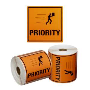 Handling Label Priority - Orange/Black, 99mm x 99mm (500 Labels per roll)