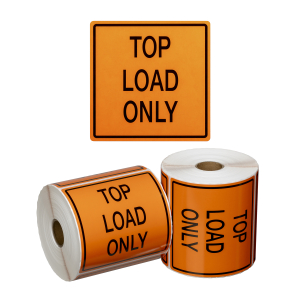 Handling Label Top Load Only – Orange/Black, 99mm x 99mm (500 Labels per roll)