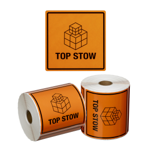 Handling Label Top Stow - Orange/Black, 99mm x 99mm (500 Labels per roll)