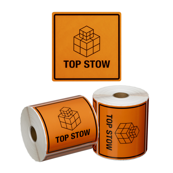 Handling Label Top Stow - Orange/Black, 99mm x 99mm (500 Labels per roll)