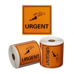 Handling Label Urgent - Orange/Black, 99mm x 99mm (500 Labels per roll)