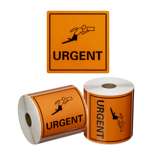 Handling Label Urgent - Orange/Black, 99mm x 99mm (500 Labels per roll)
