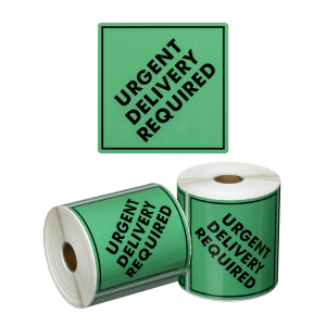 Handling Label Urgent Delivery - Green/Black, 99mm x 99mm (500 Labels per roll)