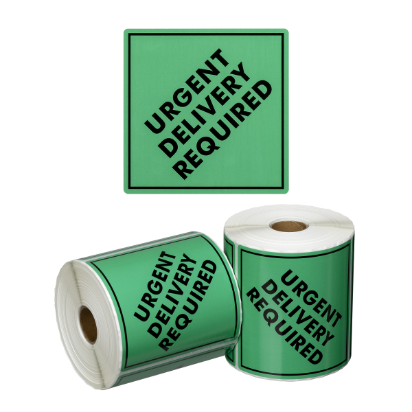 Handling Label Urgent Delivery - Green/Black, 99mm x 99mm (500 Labels per roll)
