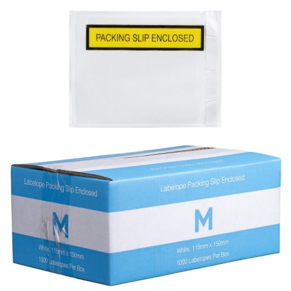 Plastic Labelope Packing Slip Enclosed – White, 115mm x 150mm (Box of 1000)