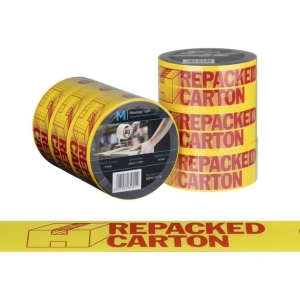 Repacked Carton Printed Tape Yellow/Red, 48mm x 100m - 36 rolls Carton