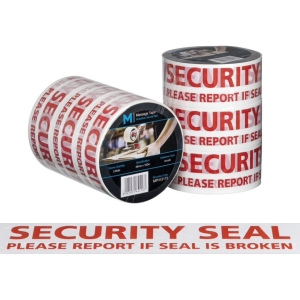 Security Seal Printed Tape White/Red, 48mm x 100m - 36 rolls Carton