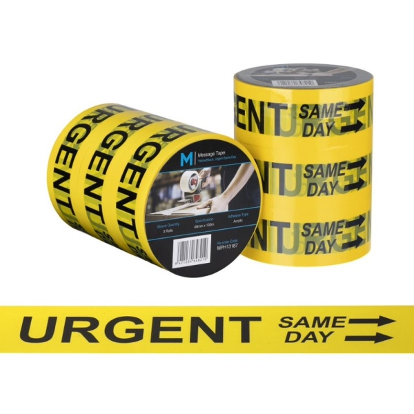 Urgent Same Day Printed Tape Yellow/Black, 48mm x 100m - 36 rolls Carton