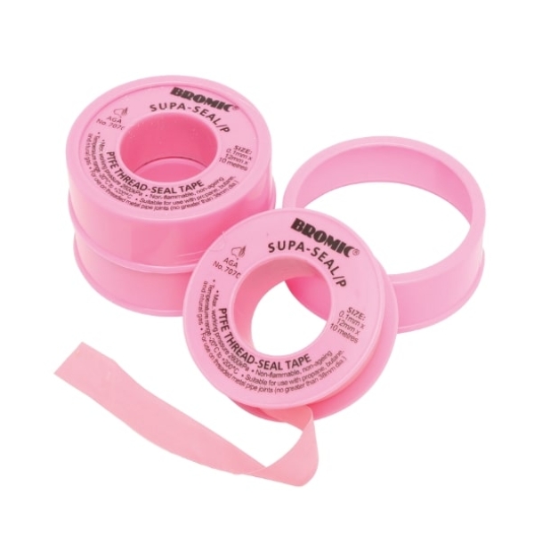 SUPA-SEAL PTFE Thread Seal Tape, Pink, 10mm x 12mm x 10m x 0.1mm (Box of 10)
