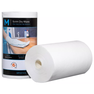Scrim Hexagonal Dry Wipes - White, 300mm x 500mm, 90 Sheets, 80gsm - 4 Rolls/Box