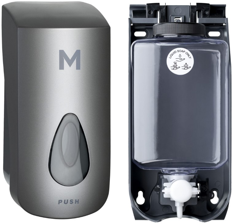 Matthews Liquid Soap Wall Dispenser 1000ml + Empty Cartridge - Silver
