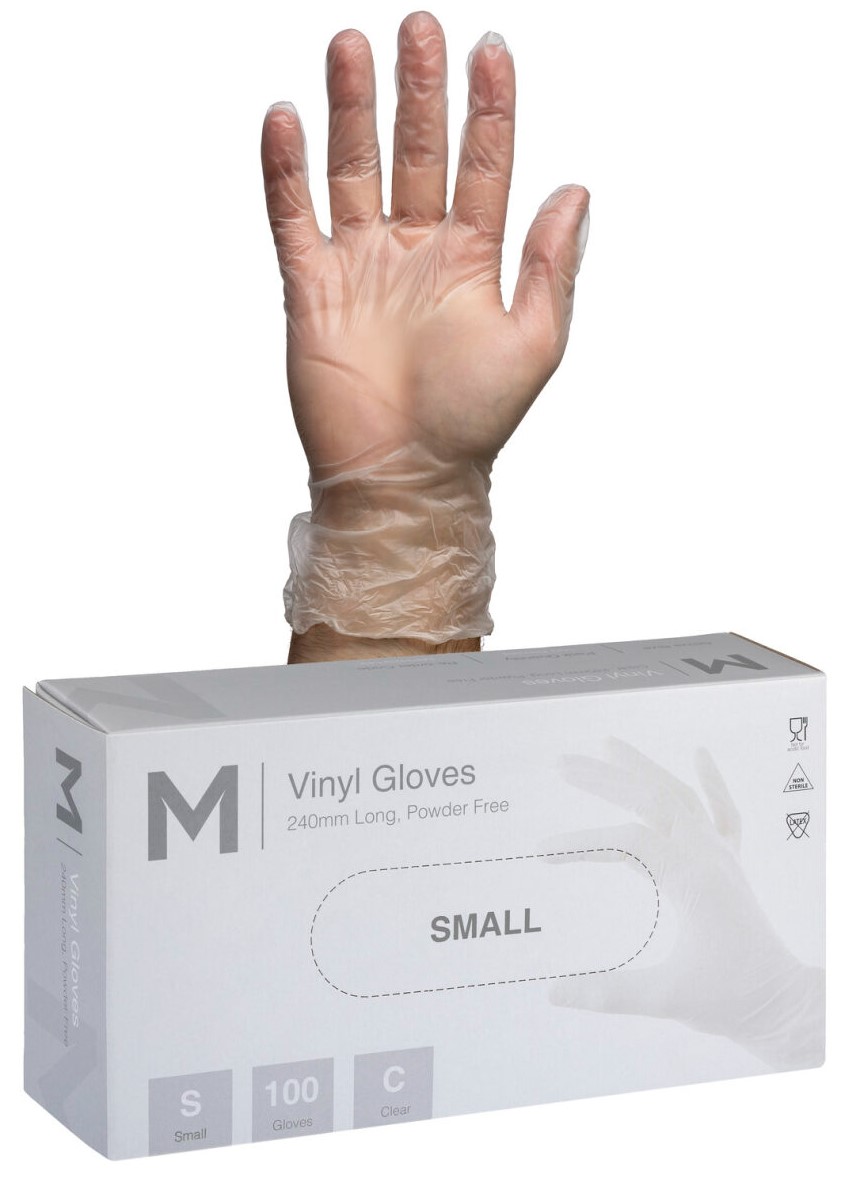 Matthews Vinyl Gloves Powder Free - Clear, 240mm Cuff, 5.0g (10x100 Pack) (S-2XL)