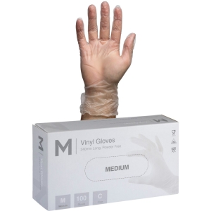 Matthews Vinyl Gloves Powder Free - Clear, M, 240mm Cuff, 5.0g (1x100 Pack)