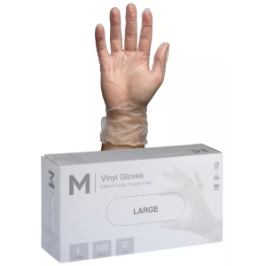 Matthews Vinyl Gloves Powder Free - Clear, L, 240mm Cuff, 5.0g (1x100 Pack)