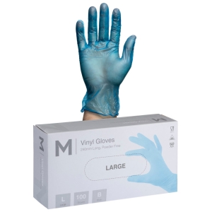 Matthews Vinyl Gloves Powder Free - Blue, L, 240mm Cuff, 5.0g (1x100 Pack)