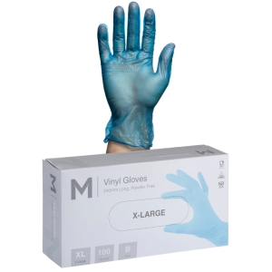 Matthews Vinyl Gloves Powder Free - Blue, XL, 240mm Cuff, 5.0g (1x100 Pack)