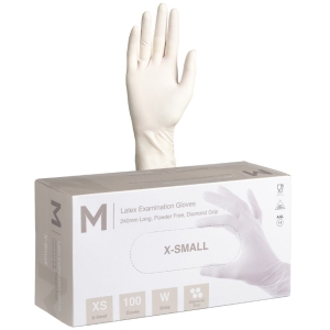 Matthews Latex Diamond Grip Examination Gloves Powder Free - White, 240mm Cuff, 8.0g (10x100 Pack) (XS-XL)