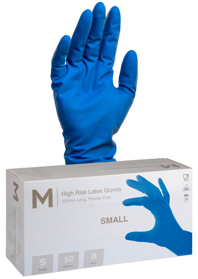 Matthews High Risk Latex Examination Gloves Powder Free - Cobalt Blue, 300mm Cuff, 18.5g (500) (S-2XL)
