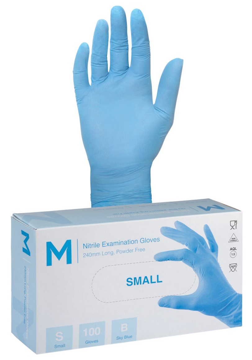 Matthews Nitrile Examination Gloves Powder Free - Blue, 240mm Cuff, 5.0g (1000) (XS-2XL)