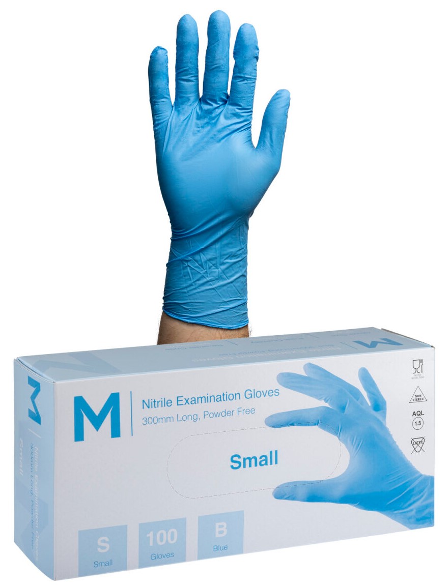 Matthews Nitrile Long Cuff Examination Gloves Powder Free - Blue, 300mm Cuff, 6.0g (1000) (S-2XL)