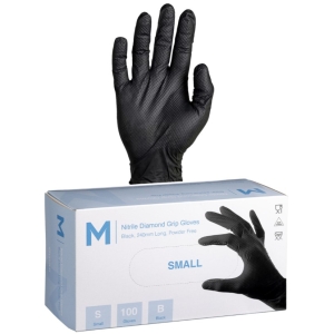 Matthews Nitrile Diamond Grip Gloves Powder Free - Black, 240mm Cuff, 9.0g (1000) (S-2XL)