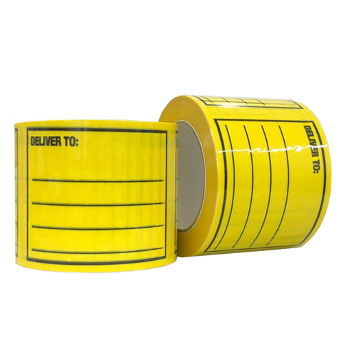 DELIVER TO Printed PET Labels on a Roll – Black/Yellow, 96mm x 125mm (400 labels / roll)