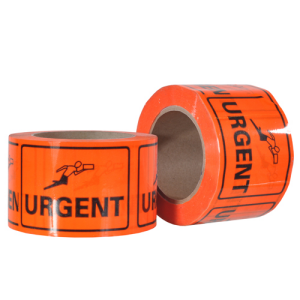 URGENT Printed PET Labels on a Roll – Black/Orange, 72mm x 100mm (660 labels / roll)