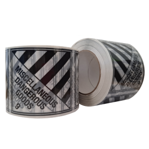 MISCELLANEOUS DANGEROUS GOODS Printed PET Labels on a Roll – Black/White, 96mm x 100mm (500 labels / roll)