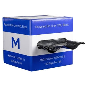 Matthews DB Recycled Bin Liner 120L - Black, 900mm x 1330mm x 35mu  - Dispenser Box 100 pack