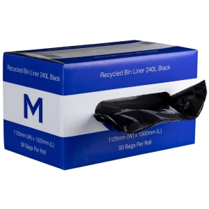 Matthews DB Recycled Bin Liner 240L - Black, 1125mm x 1500mm x 35mu - Dispenser Box 50pack